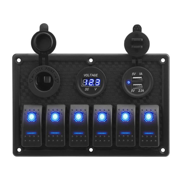 6 Gang Panel saklar Rocker Dual Slot USB, Panel saklar Digital