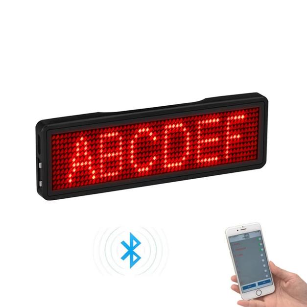 Layar LED Badge Running Text Display Mini Screen Bluetooth Red Text 9.8x0.8x2.2cm