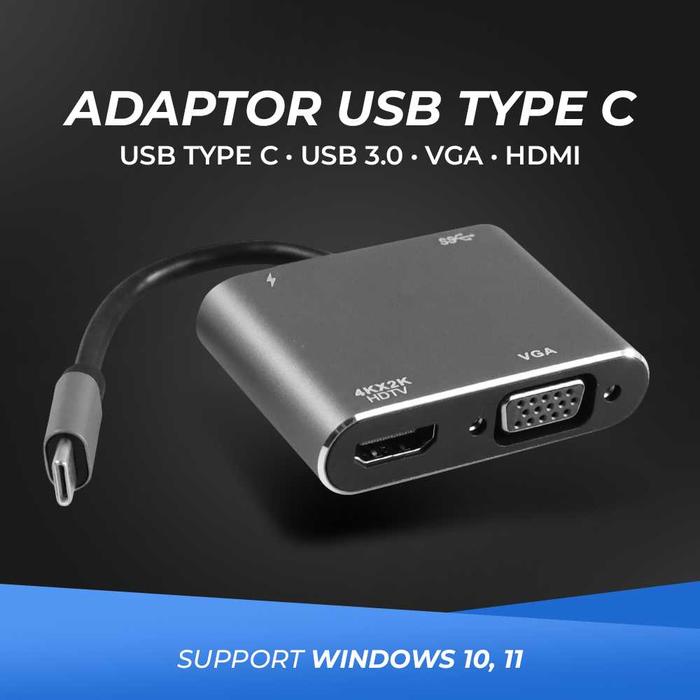 TERLARIS KABEL CABEL Adaptor USB Type C to HDMI VGA PD Charging 4K 87W - D87 Adaptor ini memudahkan 