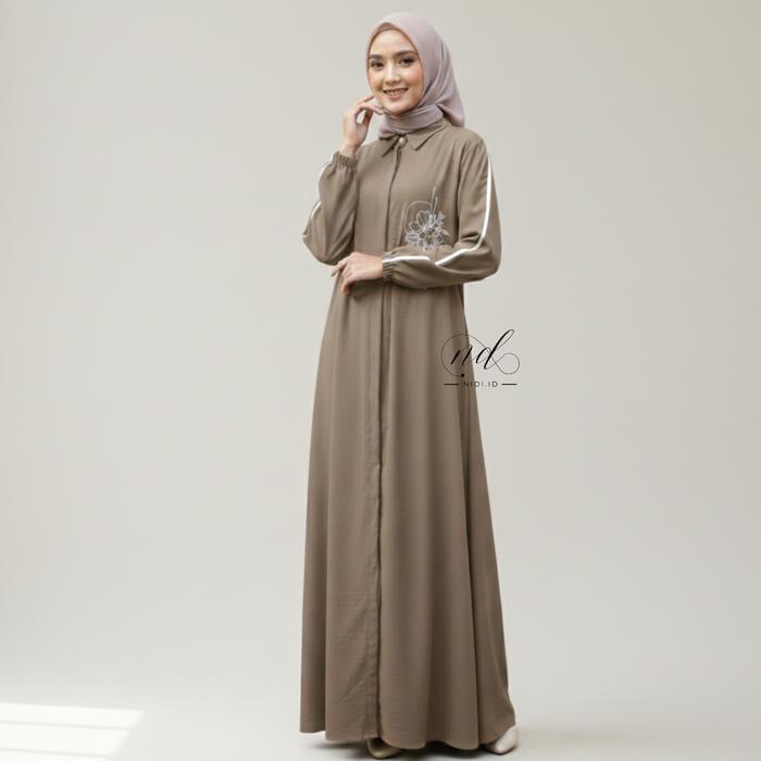 Nidi.id - Shafira Dress Gamis Bordir Simpel Abaya Muslim Kekinian Terbaru Kain Sabrina Anti UV Warna