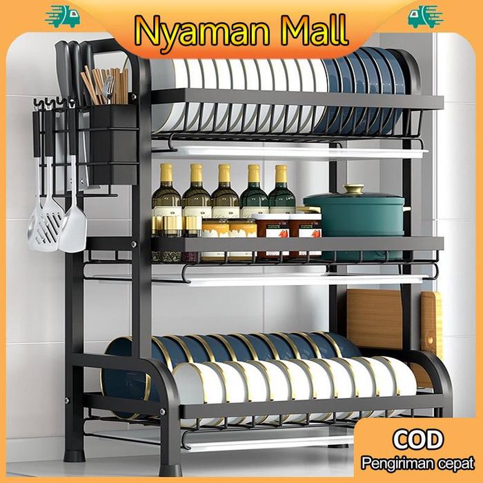 Nyaman（COD) Rak Piring Stainless Rak Cuci Piring Rak Piring Wastafel Dapur Kuat