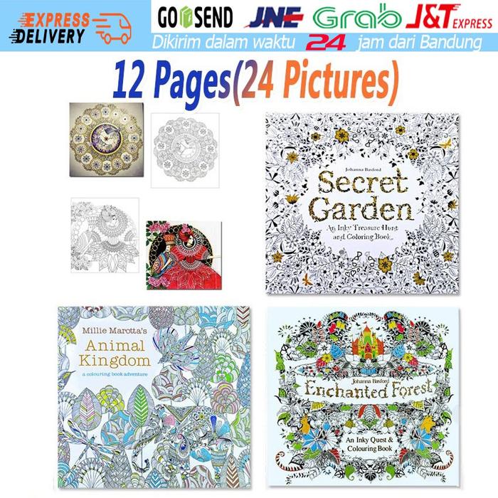 24 Pages Buku Mewarnai Dewasa Secret Garden Enchanted Forest untuk Penghilang Stress Coloring Book