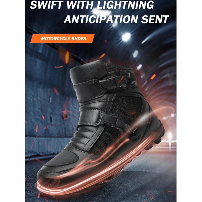 Topfight All-Season Motorcycle Boots for Men, Big Size 46 High Top Breathable Biker Shoes, Waterproo