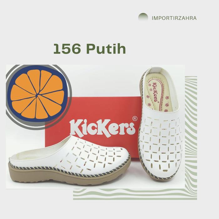 Kickers Sandal Mules Wanita Model Simple dan Chic Warna Putih - 156
