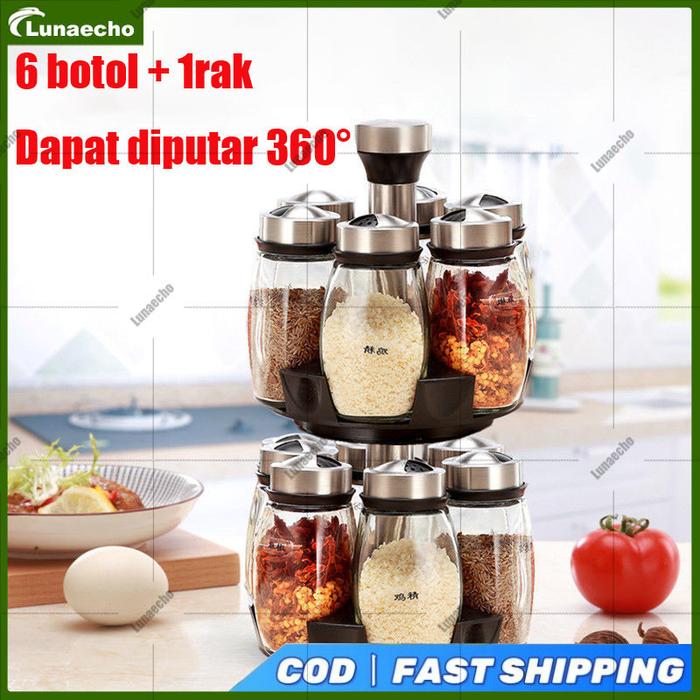Rempah Bumbu Set Tempat Botol Bumbu 7in1 Rak Bumbu Putar Wadah Bumbu Toples Tempat Bumbu Dapur Temp