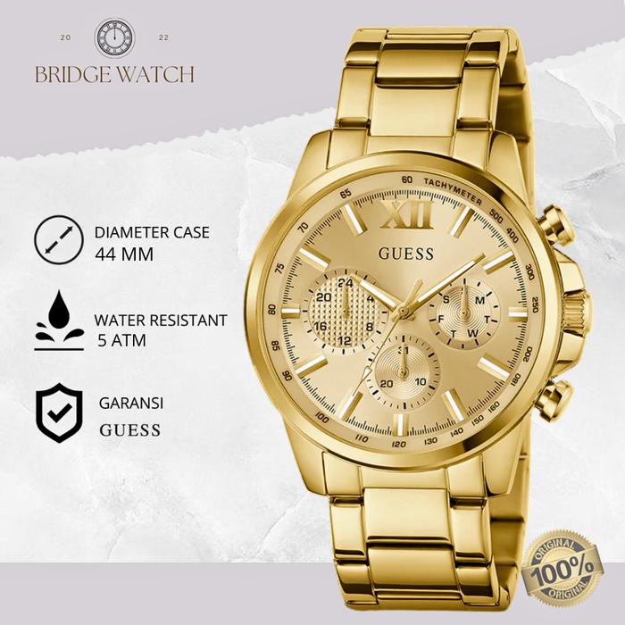 Jam Tangan Pria Guess GW0900G2 Chronograph Dial Case Gold Stainless Steel Strap Rantai Mewah Casual 