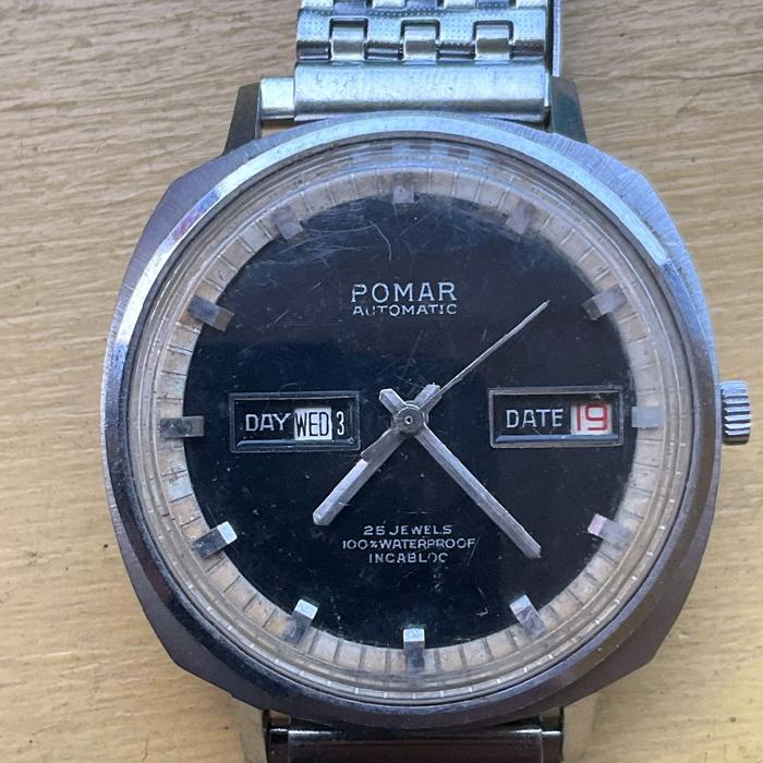 JAM KUNO VINTAGE ANTIK GERMANY : POMAR SPLIT DAYDATE AUTOMATIC ORIGINAL TAHUN 1970AN