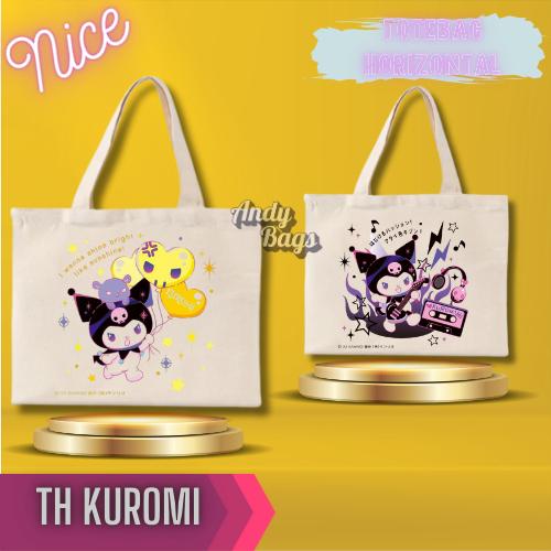 Tote bag Horizontal / Landscape Kanvas Motif Kuromi / Serbaguna / bekal / Souvenir / Nikahan