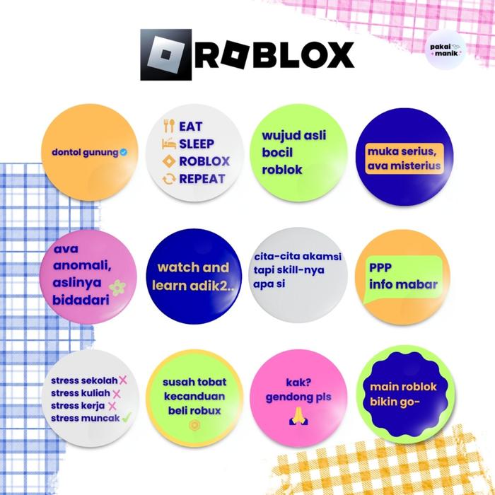 [MIN. BELI 2 PCS] Pin Button Roblox Text Tulisan Lucu (Glossy 44 mm)| Trinkets Y2k Pin Tas Aesthetic