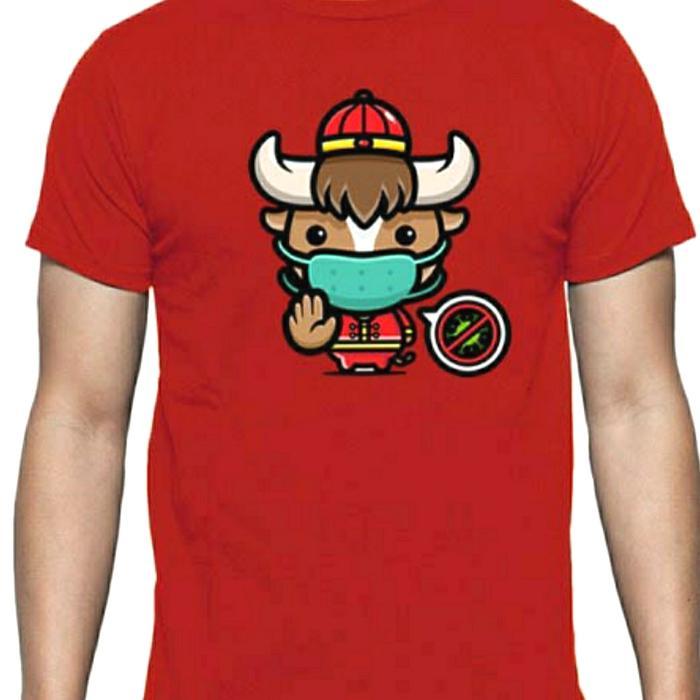 Kaos Imlek 2021 - Baju Imlek Shio Kerbau Masker - Tshirt Imlek 2021 Pasti Ori
