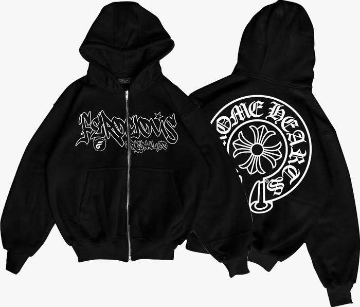 jaket sweater hoodie boxy zipper chrome hearts  black pria dan wanita bahan katun flacee tebal nyama