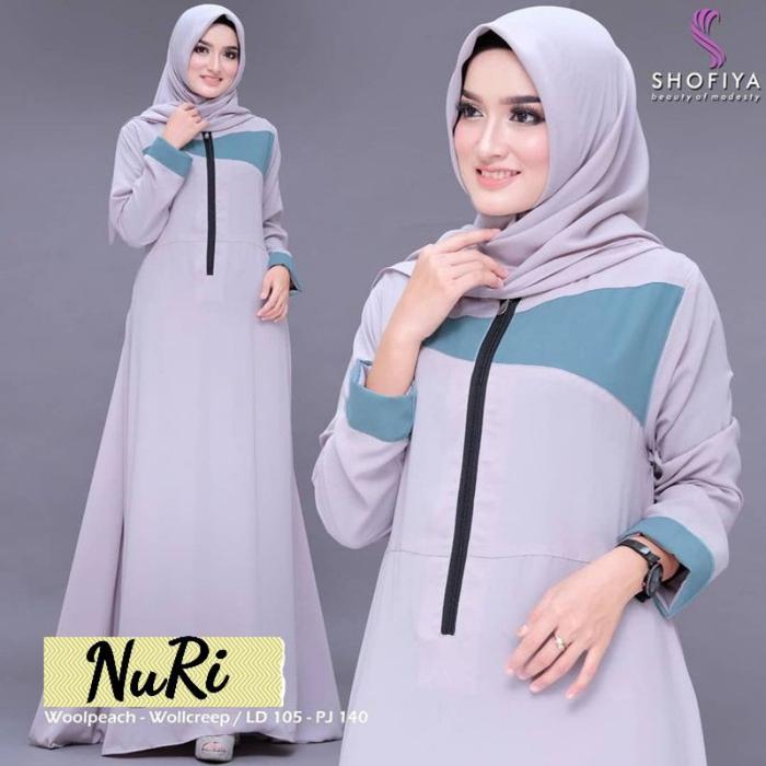 Nuri Maxi - Bisa Cod Gamis Baju Maxy Maxi Busui Sleting Depan Long Dress Warna Kombinasi Polos Hijau