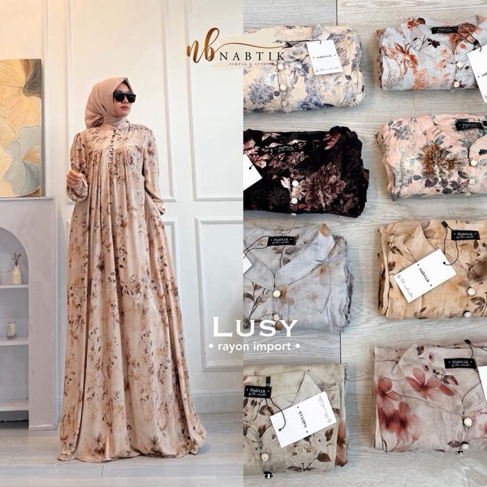 NABTIK - LUSY gamis rayon import Model Elegan dengan Desain Motif Unik rayon dingin