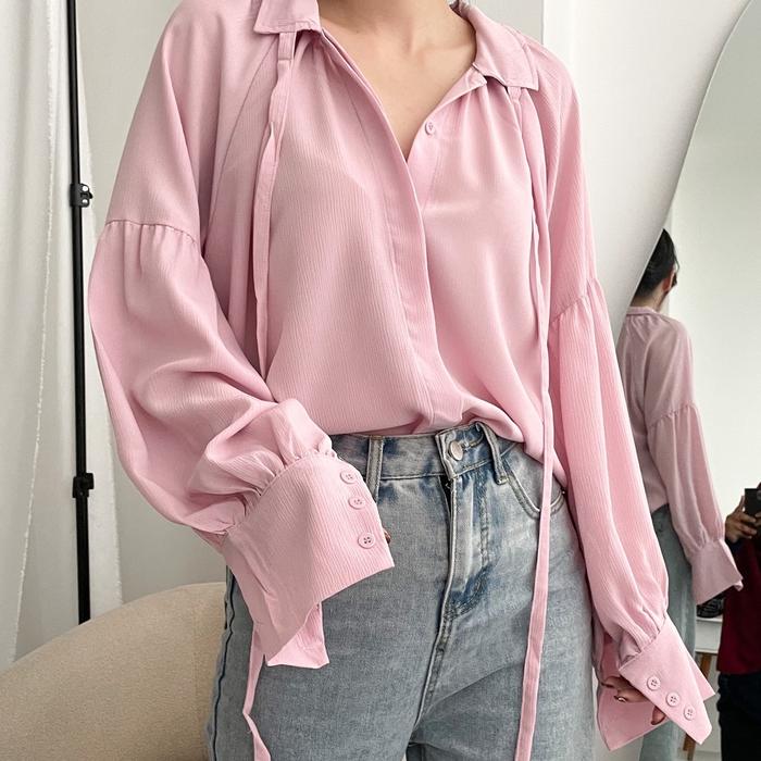 Blouse tali , kemeja twist flowy vneck