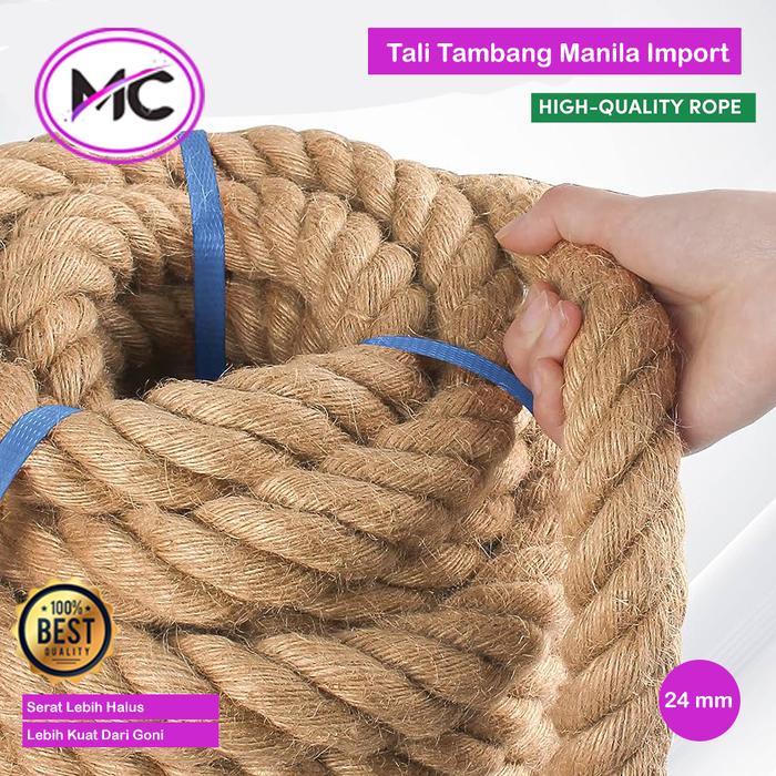 Tali Tambang Besar 22mm 24mm Permeter Tali Manila Goni Dadung Coklat Kapal Outbound Tali Lomba Tarik