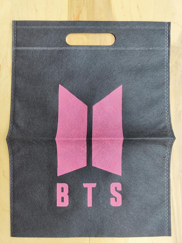 Tote Bag BTS Hitam Pink - Tas Canvas BTS Putih - Tote Bag Lipat Kuat Tebal - Reusable Eco Friendly -