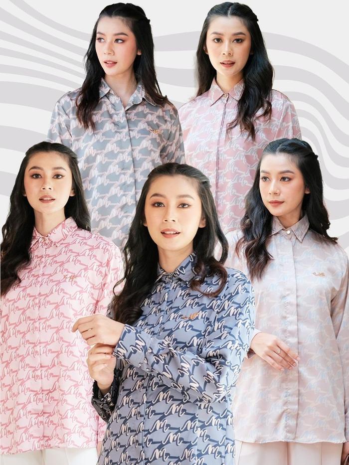 MyLady LUISA SHIRT cantik mewah Kancing Maroon Motif Navy Nyaman Rose Silky Wanita Cream Panjang
