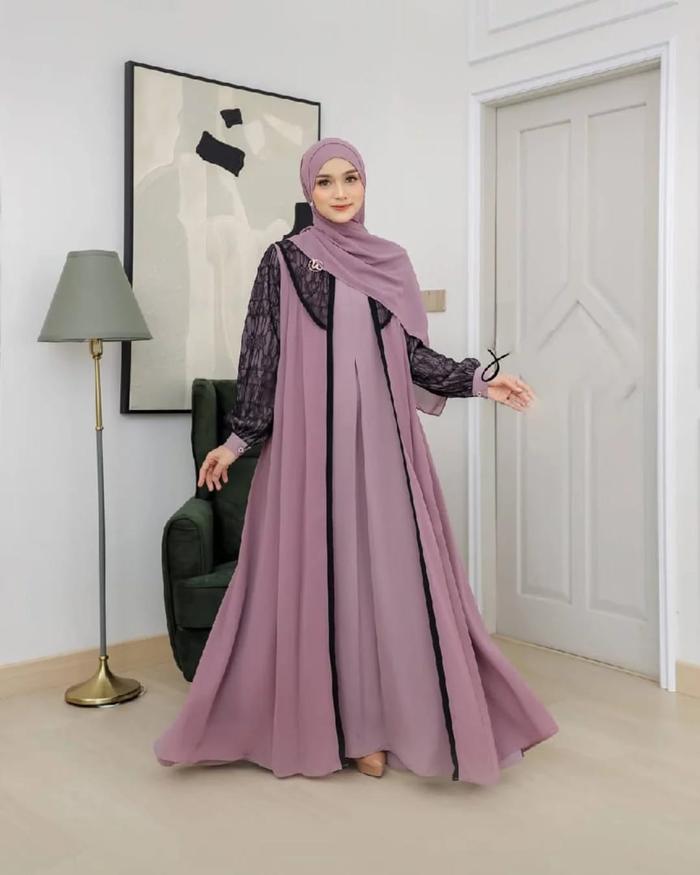 Shena Dress Gamis Lebaran Wanita Kekinian Terbaru 2026 Hijab Syari Fashion Muslimah Branded Premium 