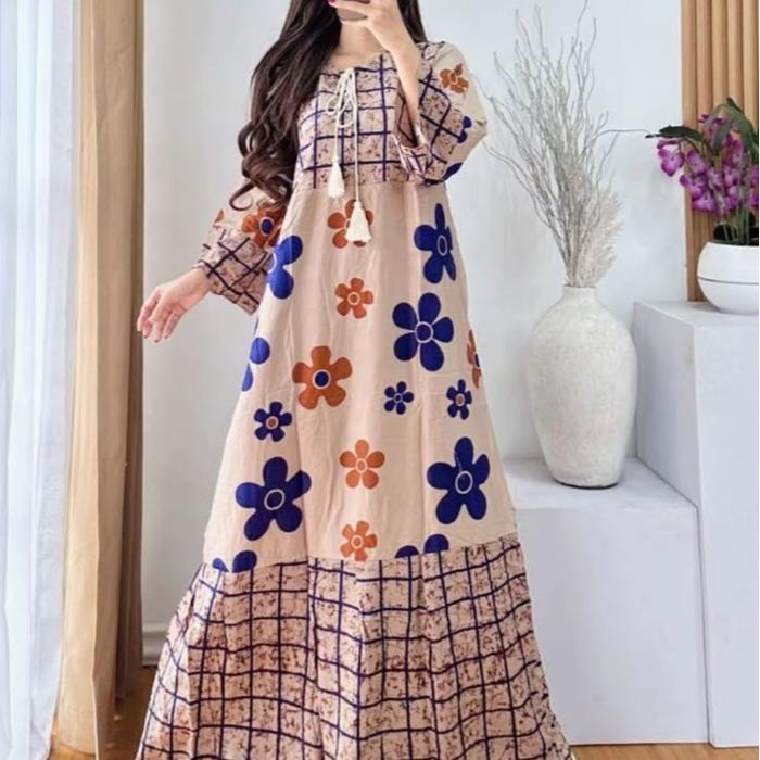 JURAGAN - DASTER BUNGA DAHLIA GAMIS MIDI DRESS RAYON PREMIUM TEBAL BUSUI PANJANG 130 LD 120