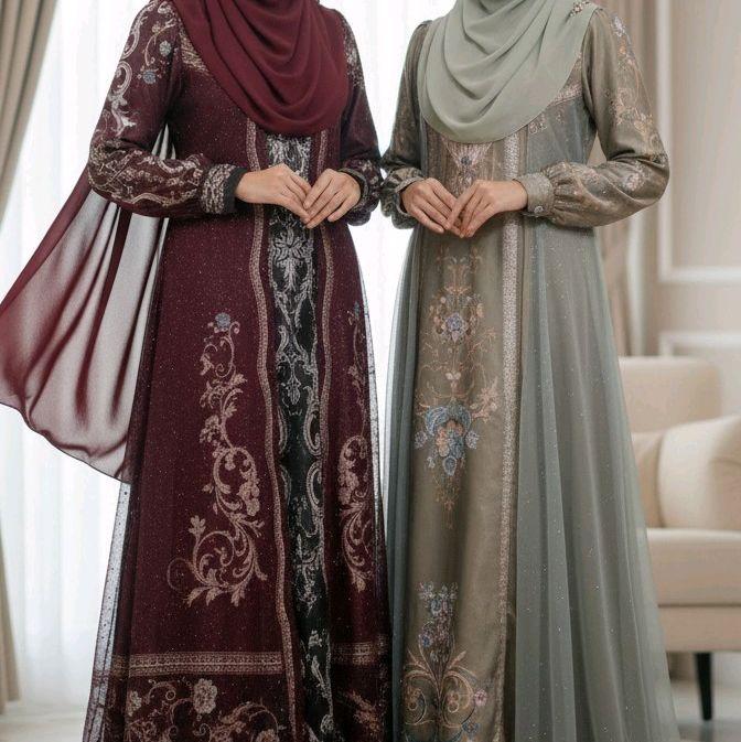 Gamis Sally Scarf Bahan Silk Printing Premium Mix Tile Dengan Motif Tutup Pintu Ukuran LD 110-118 un