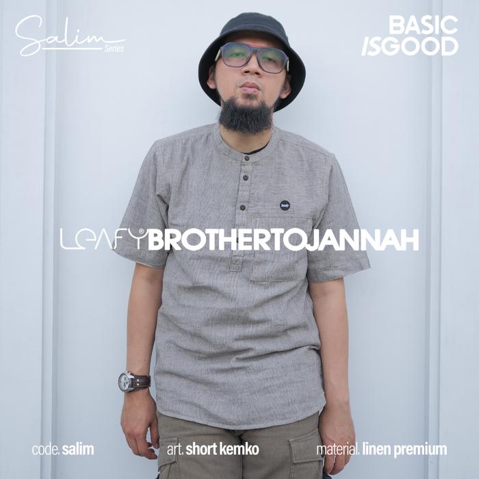 Leafy Salim Baju Kurta Lengan Pendek  - Motif Salur - Bahan Linen Premium - Muslim, Koko Panjang Dew