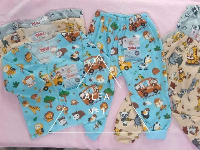 Baju Panjang Kancing depan dan Celana Panjang Bayi Newborn Motif Tivia - 3pcs terpisah / setelan pan