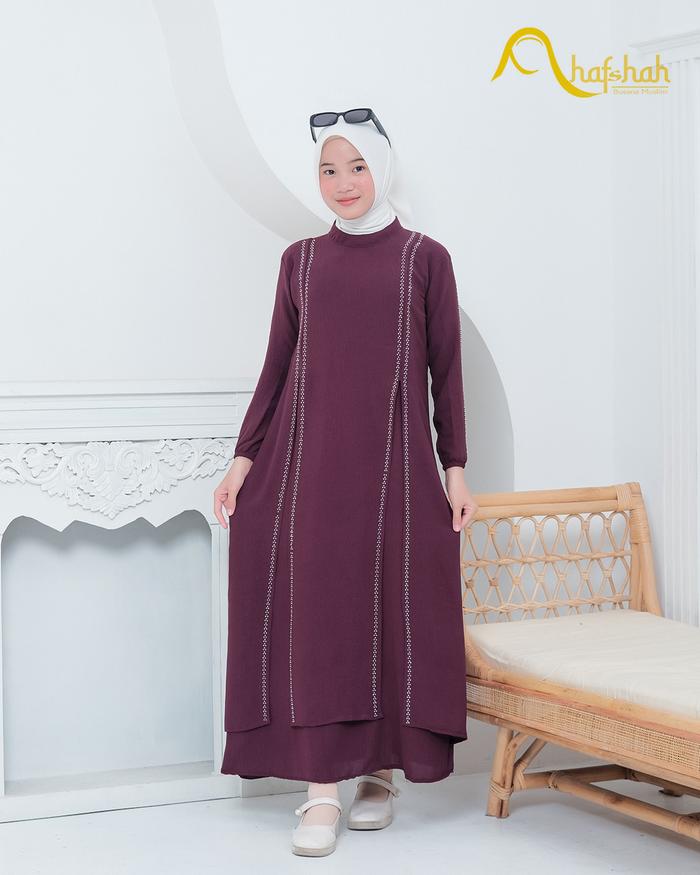 Hafshah Busana Gamis Abaya Anak Tanggung Crinkle Airflow Syari Remaja 3-16 Tahun Baju Lebaran Cewek 
