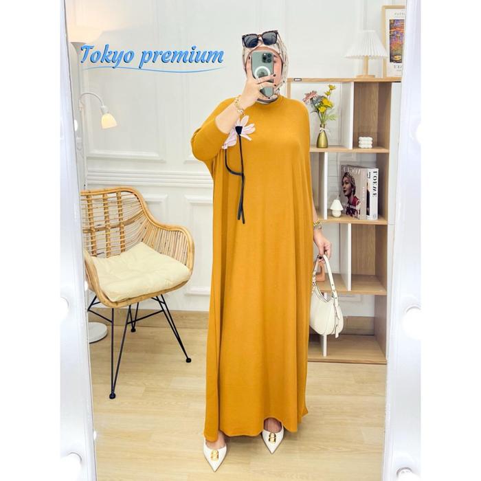 Gamis kaos knit rajut import premium polos batwing /gamis kaftan knit premium Ap