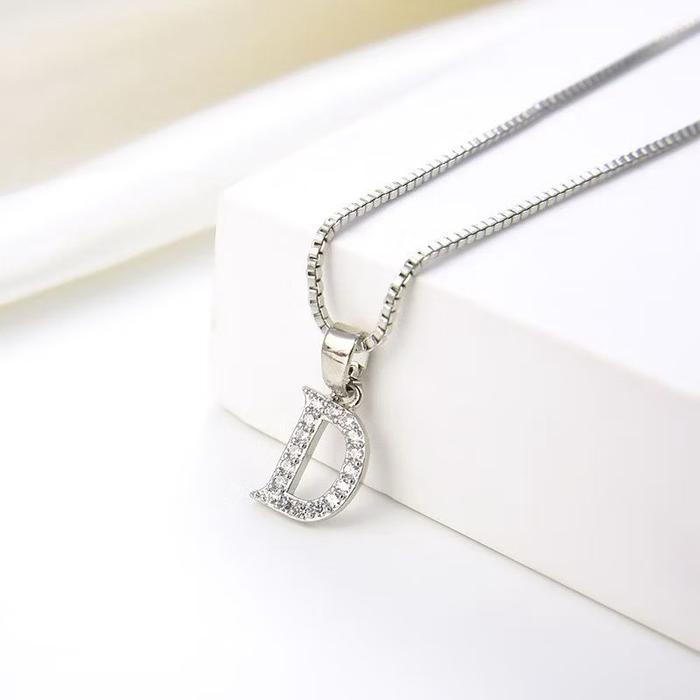 KALUNG TITANIUM SILVER PRIA DAN WANITA INISIAL HURUF f ABJAD A-Z - KALUNG AKSESORIS LIONTIN