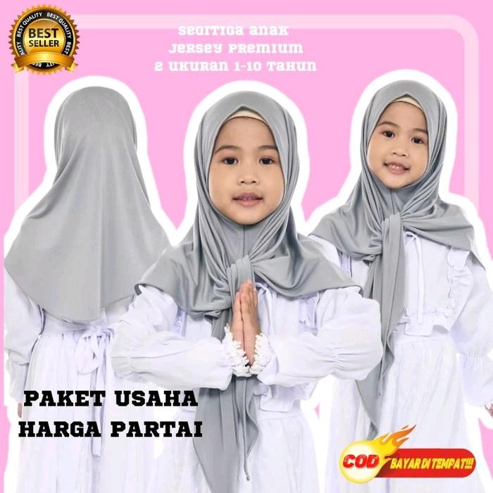 PAKET USAHA hijab 1 kodi mix warna jilbab anak usia 1-10 Tahun segitiga instan jersey kerudung anak 