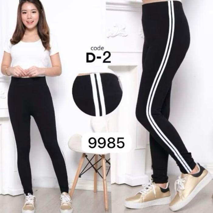 CELANA LEGGING 2 LIST PUTIH TEBAL IMPORT / LEGGING