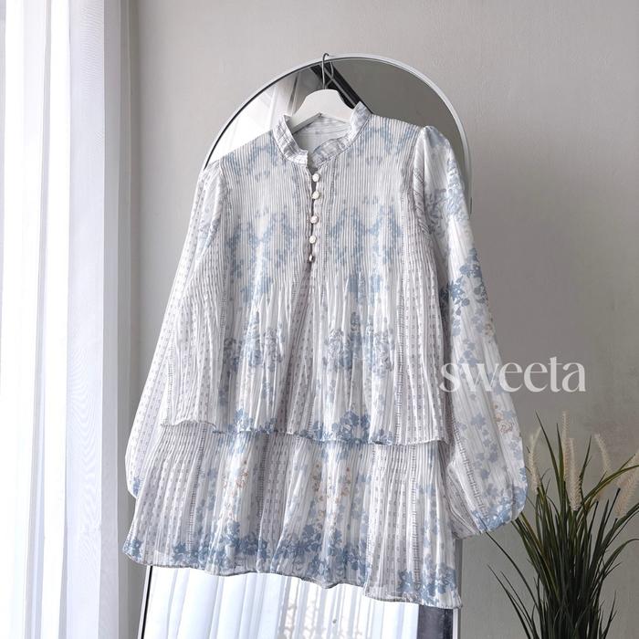 Kemeja & Blouse Premium Blouse Plisket Lengan Balon Motif Etnic | Ld 105Cm | Ceruty Full Furing | Ko