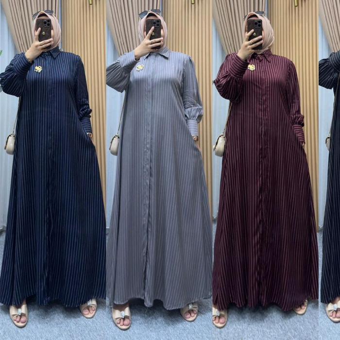 GAMIS SALUR VIRAL/ DRESS SALUR KERAH KANCING/ GAMIS RAYON MOTIF SALUR GARIS GARIS STRIPES/ GAMIS SAL