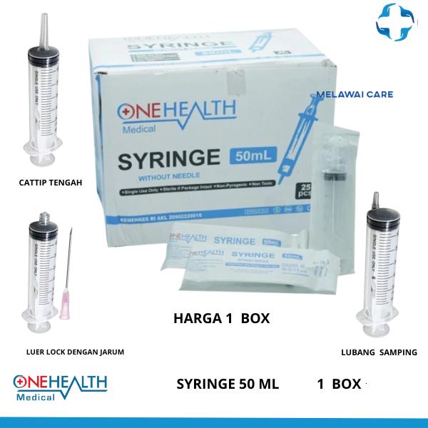 Suntikan 50 ML Onehealth Spuit Syringe 50 cc Jarum Suntik Jumbo Injeksi 1 Box isi 25 Pcs