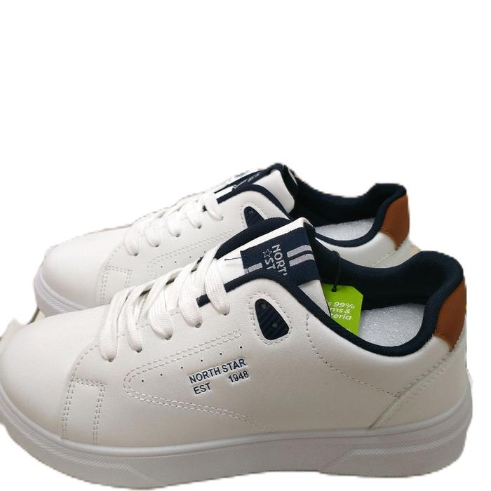 North Star Sepatu Sneakers Pria Putih dengan Tali Hitam dan Sol Coklat Est 1948
