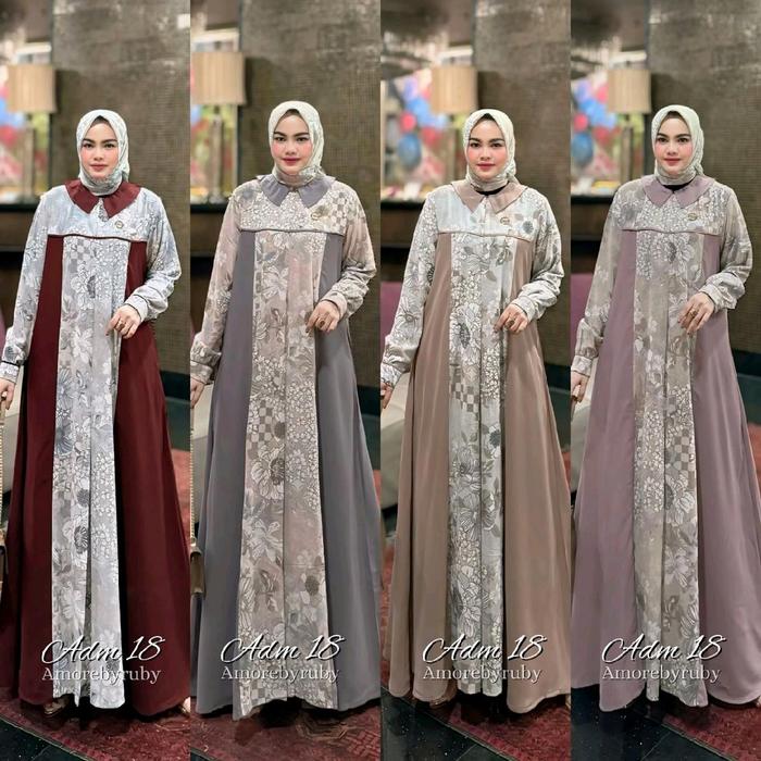 ADM 18 DRESS AMORE BY RUBY GAMIS MOTIF BUNGA SETELAN HIJAB BUSUI FRIENDLY WUDHU ABLE ALL SIZE JUMBO
