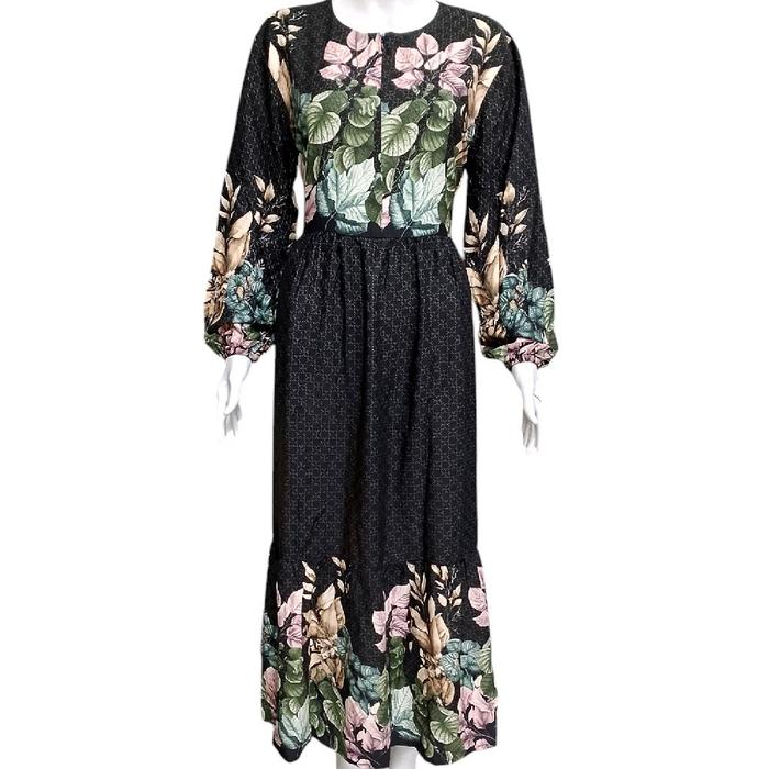MENARIO Gamis Leaf Dress Rayon Premium Casual Formal All Size