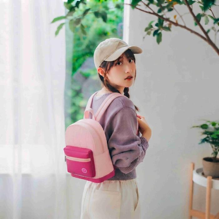 Kitos - CUT 053 Tas Ransel Mini Crinkle Wanita Daily Perempuan Polos Tas Warna Pink Muda Ringan Muat