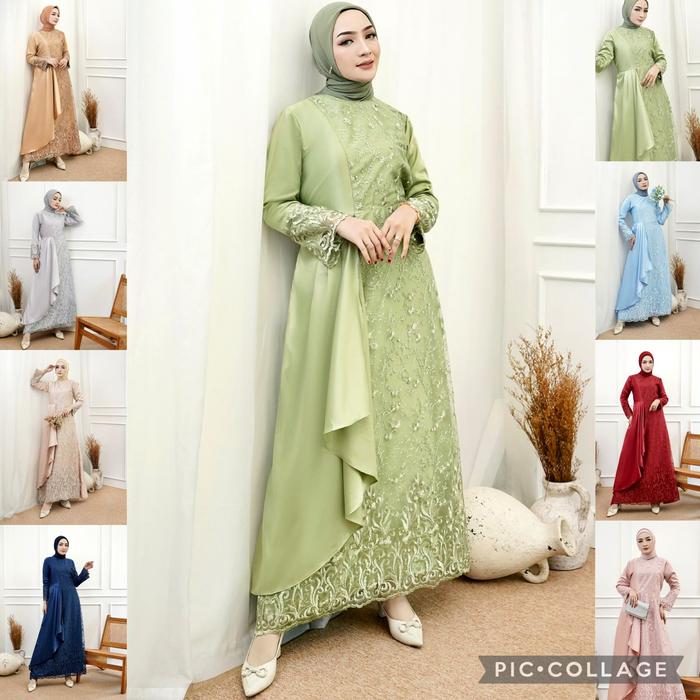 Gamis Mafaza Brokat TilLe Bordir / Maxi Dress Lebaran Brukat Tulle Baju Muslim / Dres Muslim Pesta K