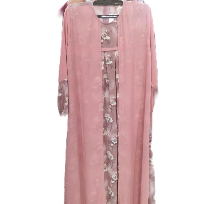 gamis sifon motif bunga di depan sifon polos Dress