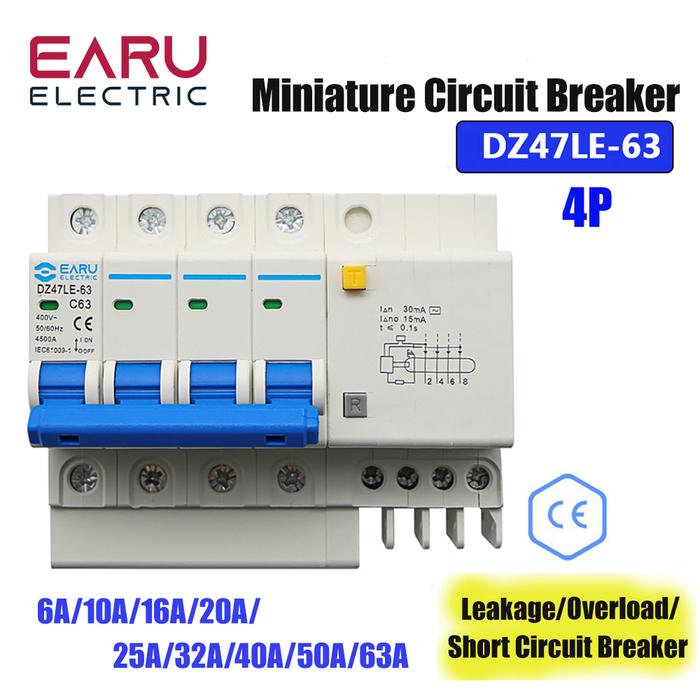 DZ47LE-63 Household Air Switch Miniature Circuit Breaker 4P Switch