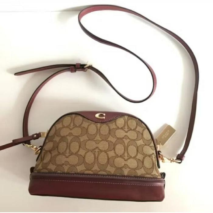 Tas Selempang Wanita 38113 Ivie Crossbody 24 Bag Jacquard Red Khaki Wine