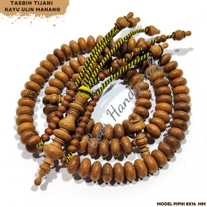 Tasbih TIJANI Kayu ULIN Manang Kalimantan 8X14 mm warna Natural ALAMI