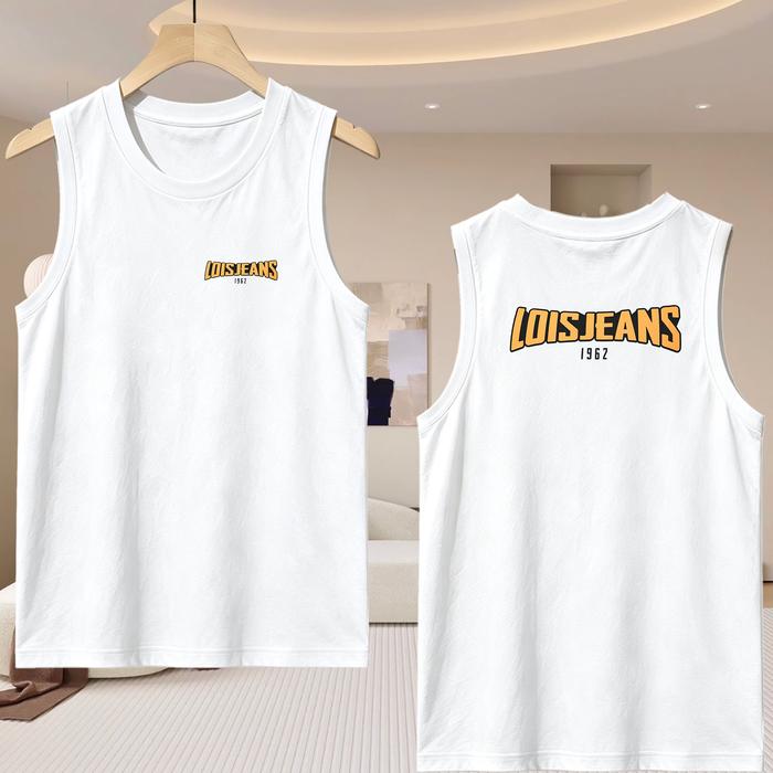 Singlet Kaos Unisex Pria Wanita Motif Lois Warna Hitam Oranye Bold Depan Belakang Tanpa Lengan Ukura