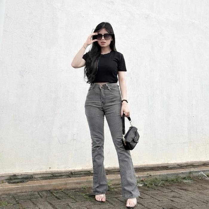Zora - Cutbray Jeans Highwaist Wanita Kekinian Jeans Celana Cutbray Jeans Wanita Stretch
