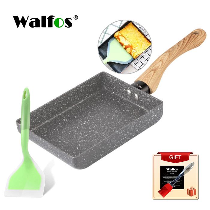 Walfos Frying Pan Tamagoyaki Omelette Black Non-Stick Pan Fry Egg Pan Pancake Kitchen Pot Maker Brea