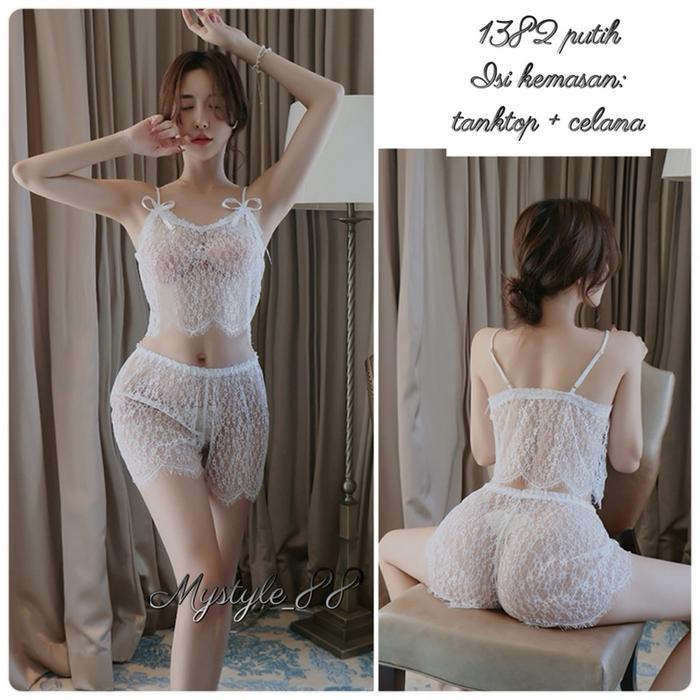 SETELAN LINGERIE TRANSPRAN Set Cami 1382 Wanita Transparan