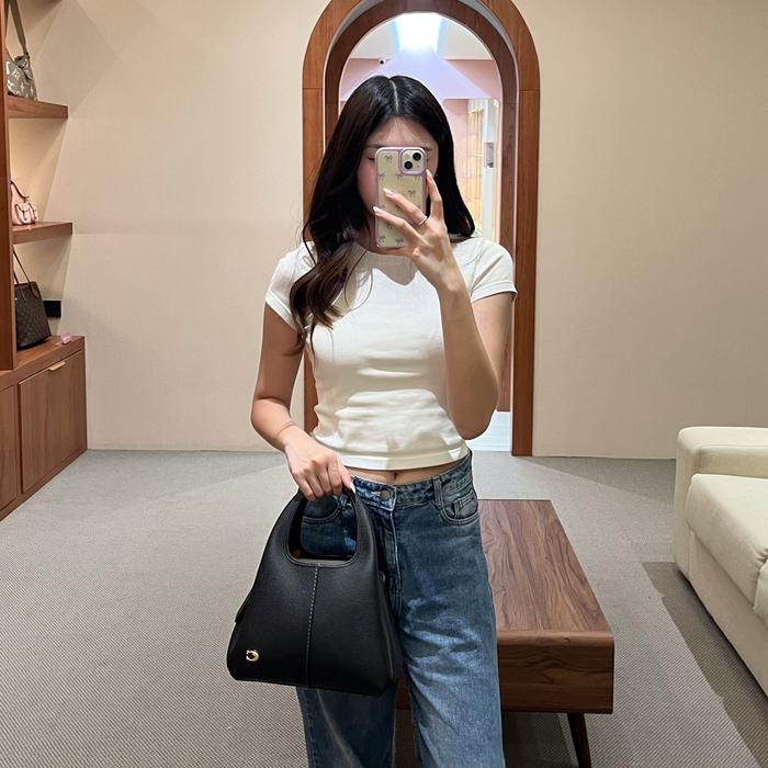 Tas COACH LANA 23 GHW BLACK LEATHER SHOULDER BAG WITH LS 100% ORIGINAL