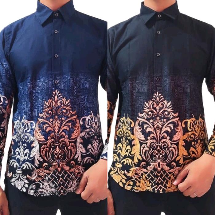 Batik premium batik pria slimfit lengan panjang baju batik Elegant Casual Formal Kantong Katun 100% 