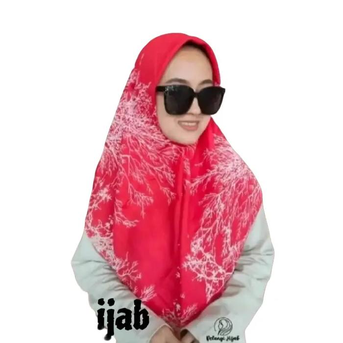 HIJAB SEGI EMPAT VOAL ranting merah Cabe motif printing lassercut terbaru